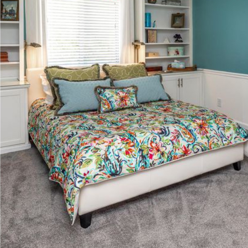 Custom queen bedding with matching pillows